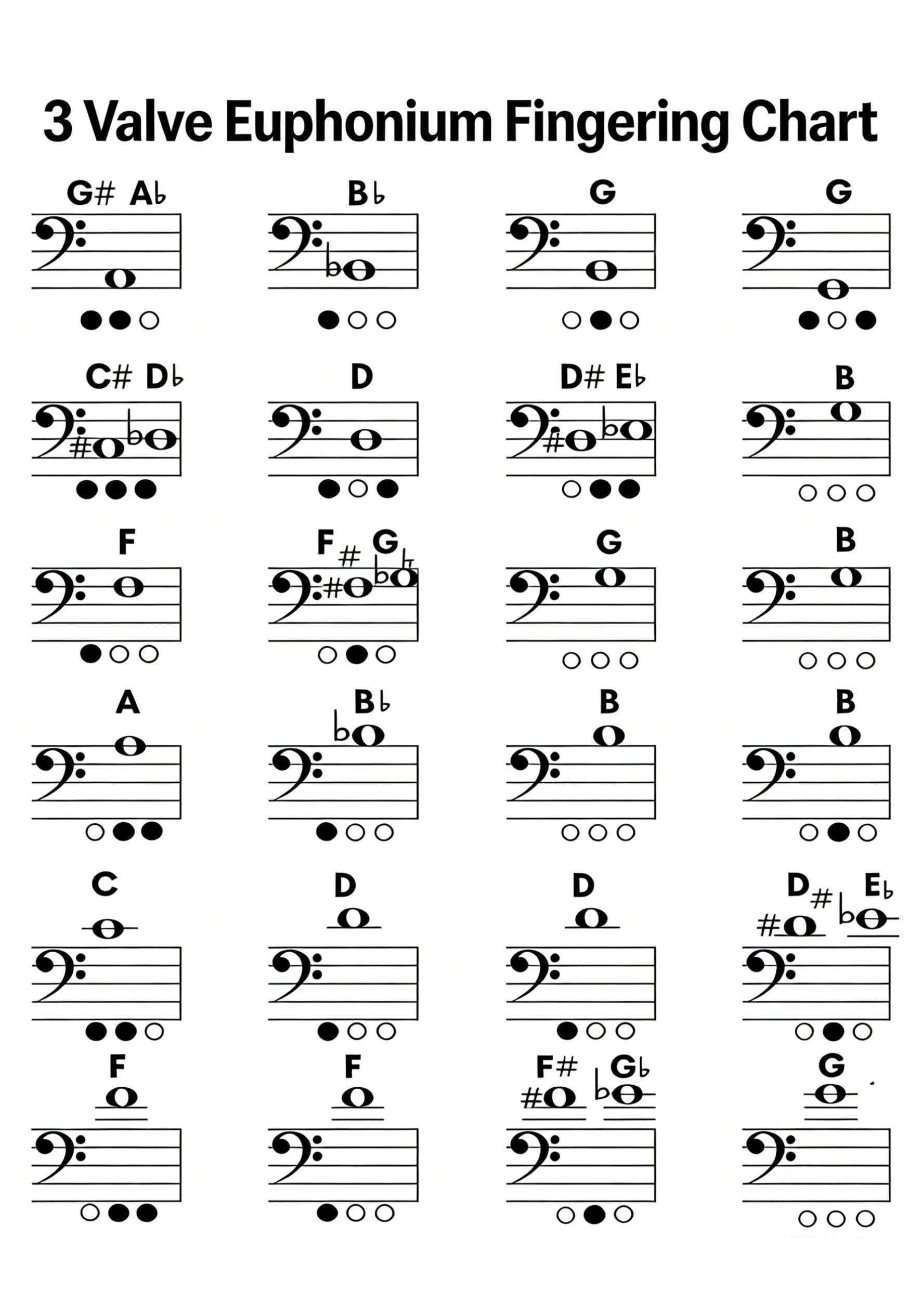 3 Value Euphonium fingering chart preview